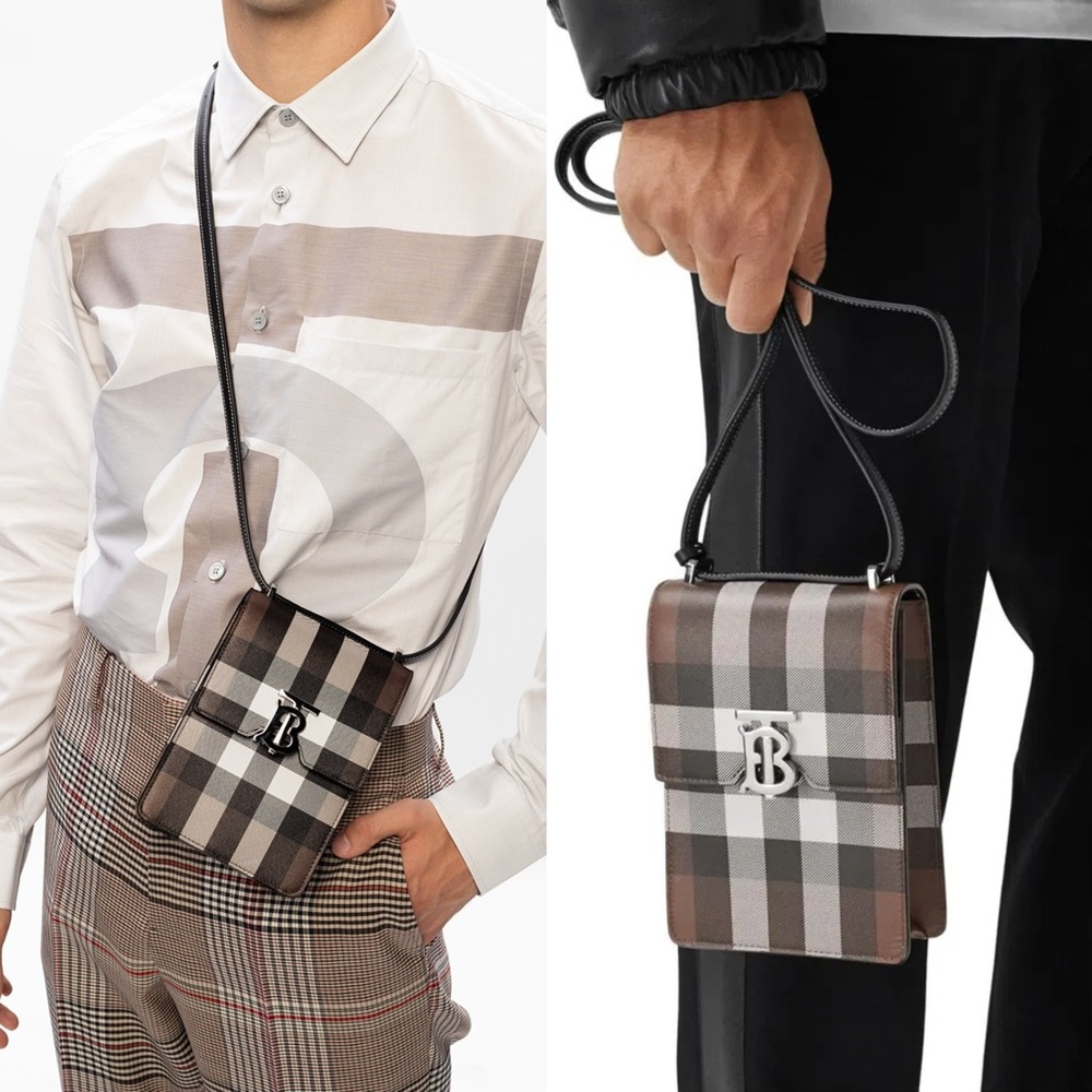 Authentic Burberry check print leather shoulder bag